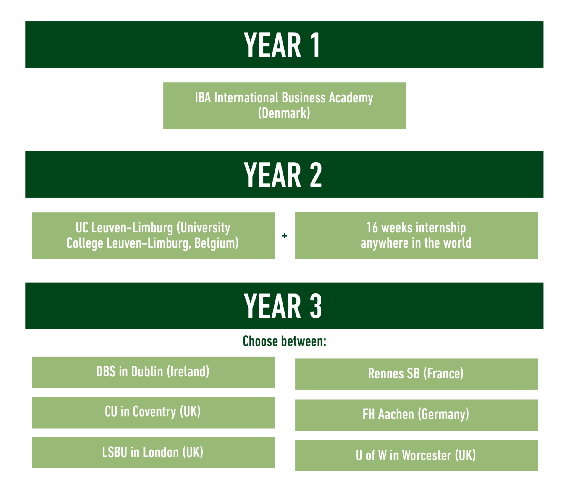 illustration of the three different years during this programme