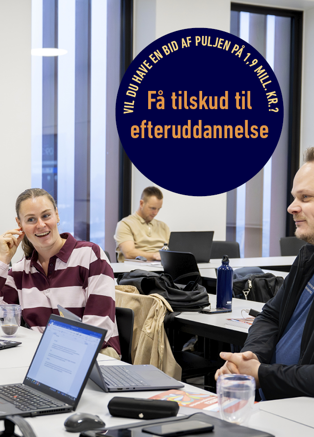 Studerende på IBA i Kolding. Information om at Omstillingsfonden giver tilskud til efteruddannelse.